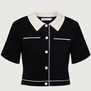 OAK + FORT Black and White Knit Collared Top
